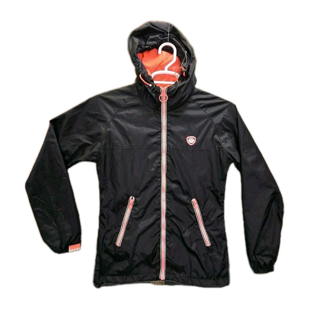 Superdry Japan Jacket Womens XS Coat Black Pink Hooded Athletic UK British Desig